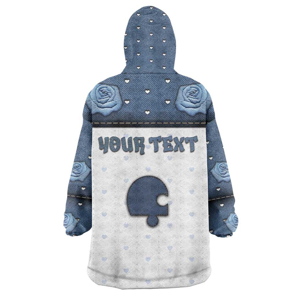Personalized XOXO Valentine's Day Wearable Blanket Hoodie Remaining Piece Old Denim Fabric Effect