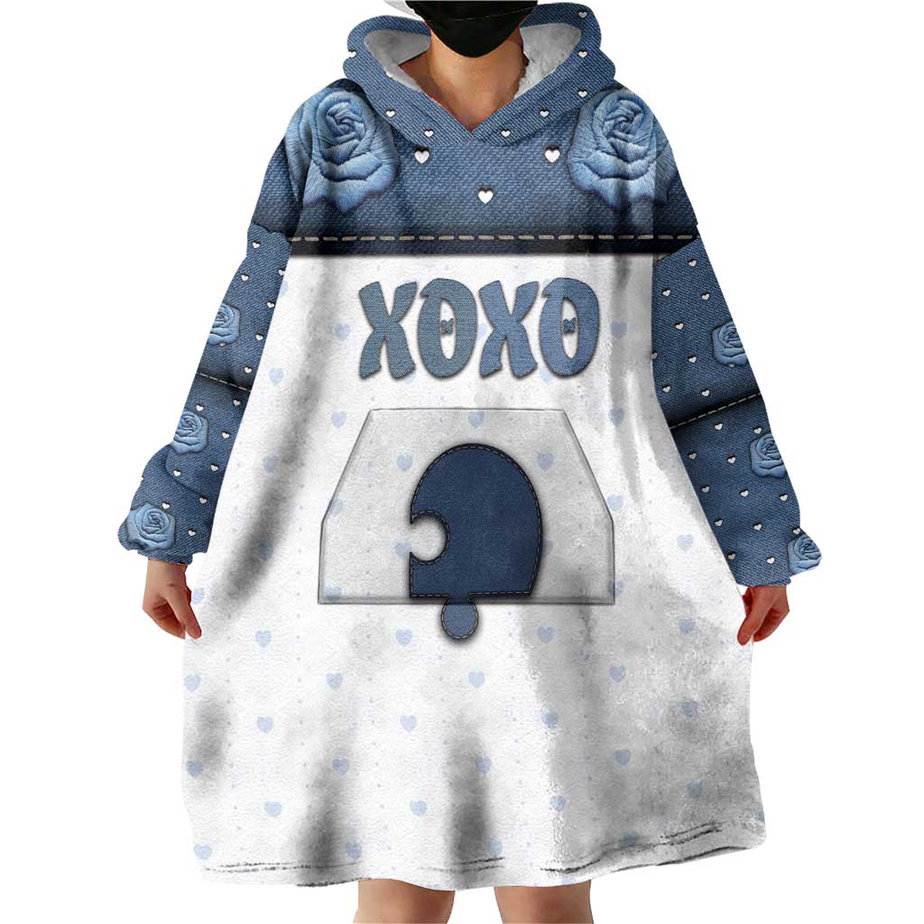 Personalized XOXO Valentine's Day Wearable Blanket Hoodie Remaining Piece Old Denim Fabric Effect