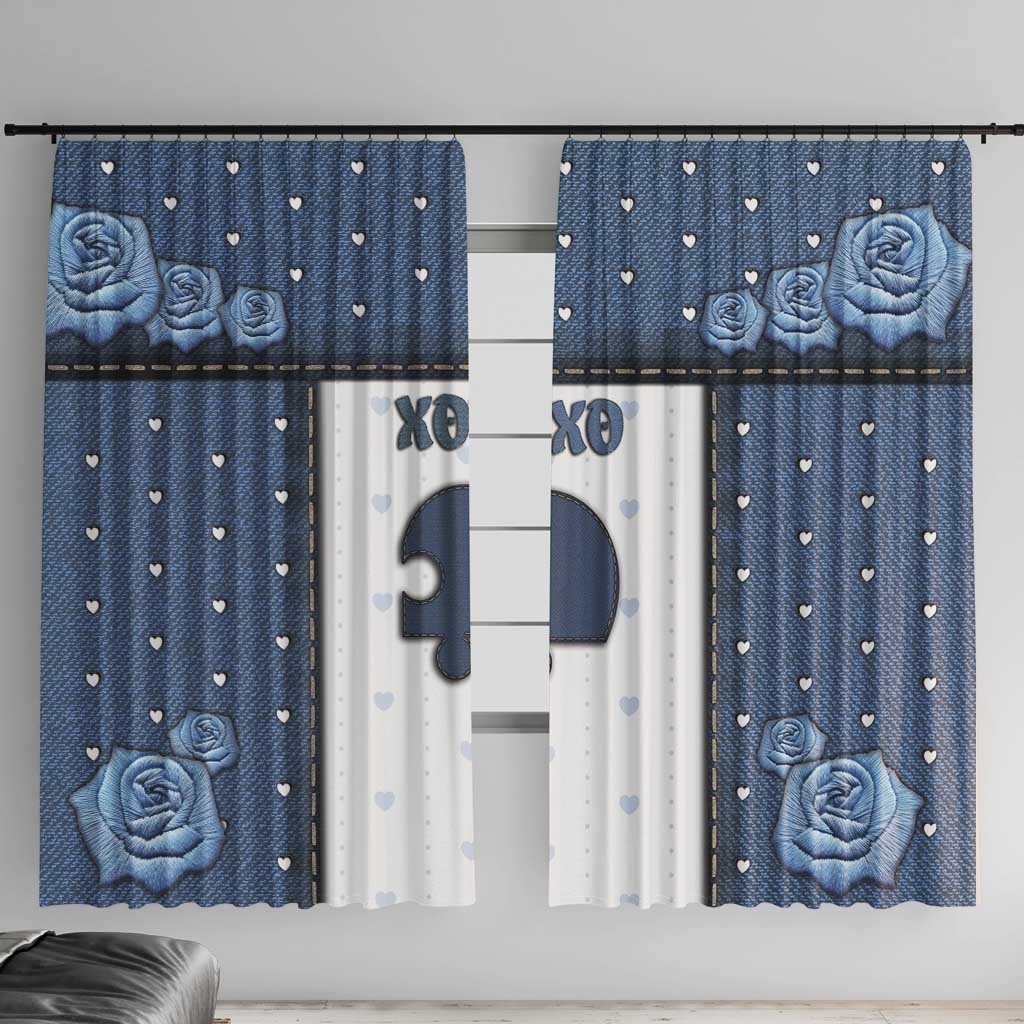 XOXO Valentine's Day Window Curtain Remaining Piece Old Denim Fabric Effect