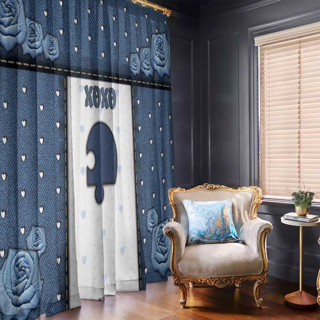 XOXO Valentine's Day Window Curtain Remaining Piece Old Denim Fabric Effect