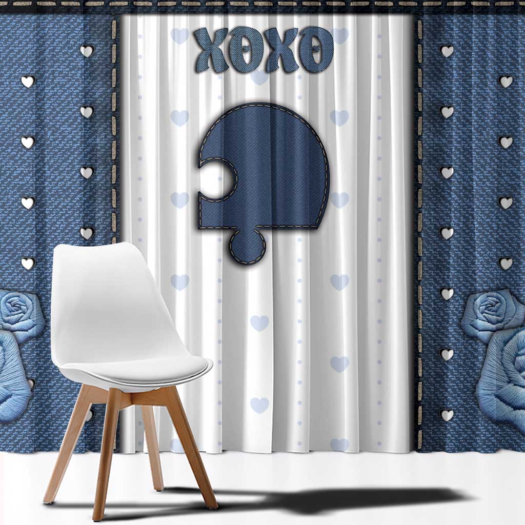 XOXO Valentine's Day Window Curtain Remaining Piece Old Denim Fabric Effect