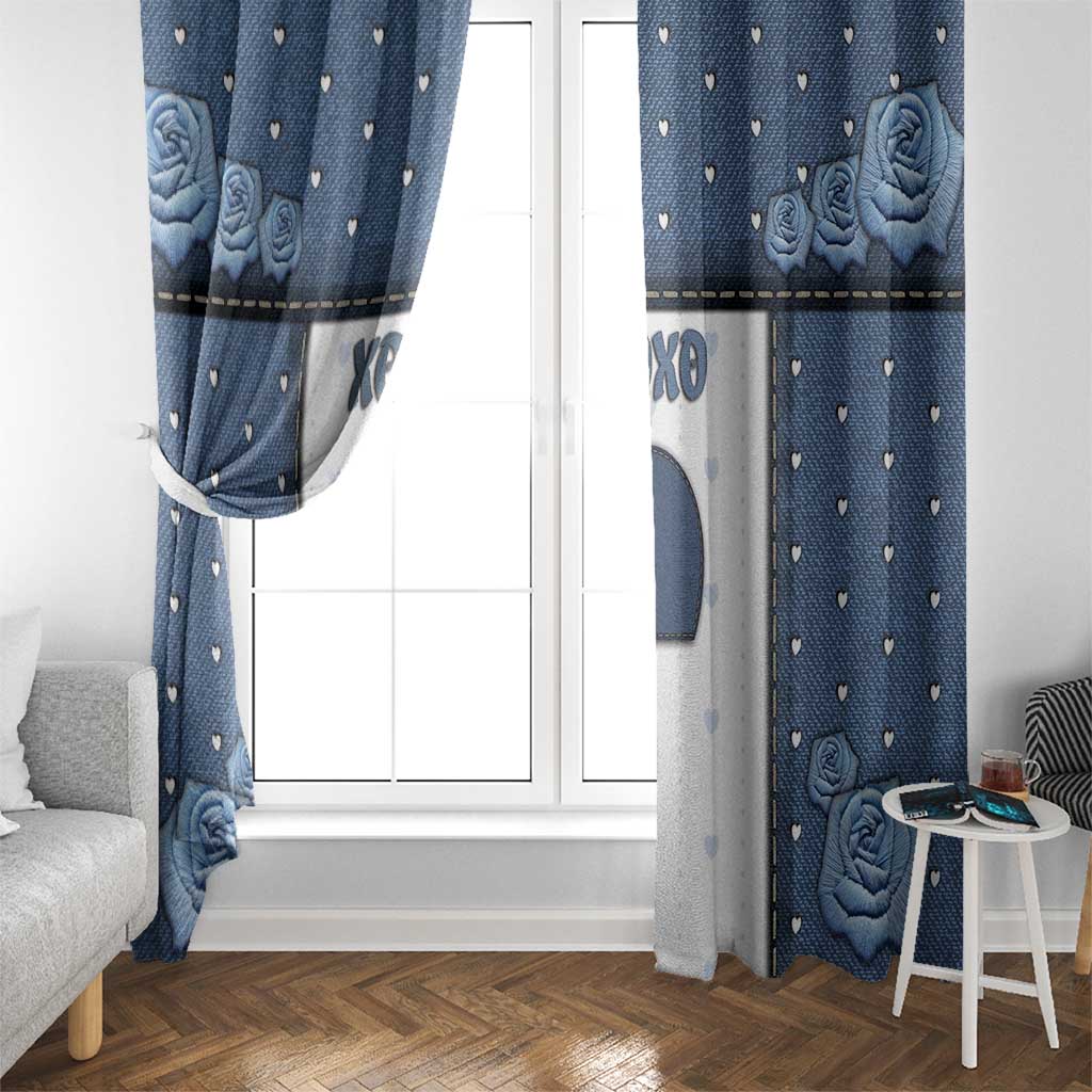 XOXO Valentine's Day Window Curtain Remaining Piece Old Denim Fabric Effect
