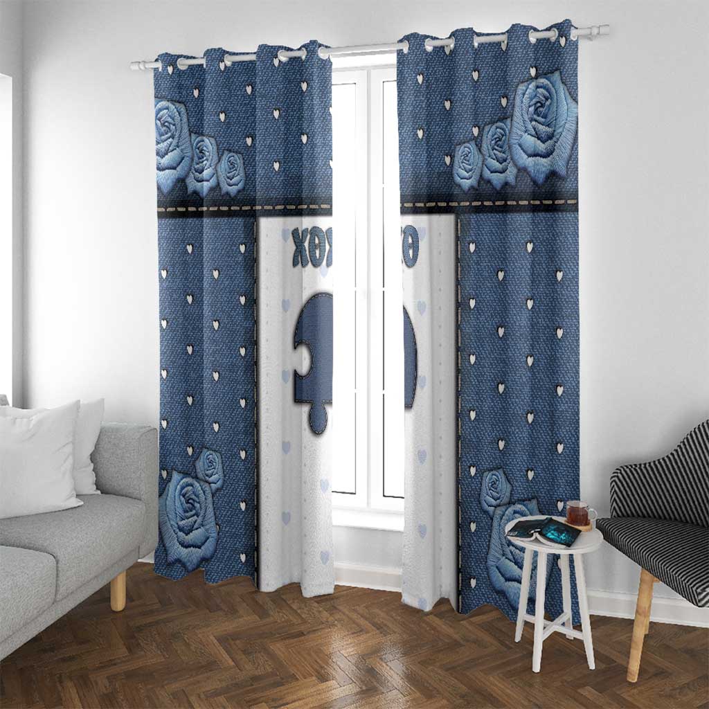 XOXO Valentine's Day Window Curtain Remaining Piece Old Denim Fabric Effect