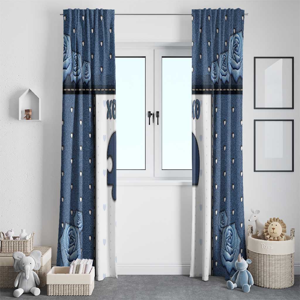 XOXO Valentine's Day Window Curtain Remaining Piece Old Denim Fabric Effect