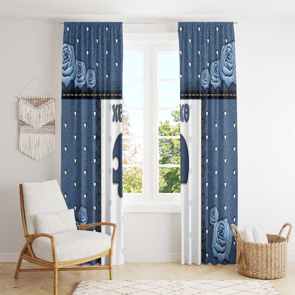 XOXO Valentine's Day Window Curtain Remaining Piece Old Denim Fabric Effect