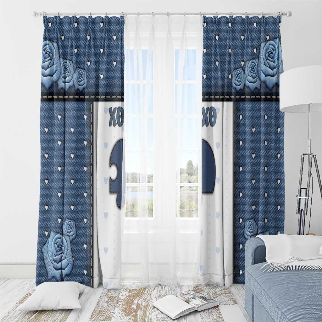 XOXO Valentine's Day Window Curtain Remaining Piece Old Denim Fabric Effect
