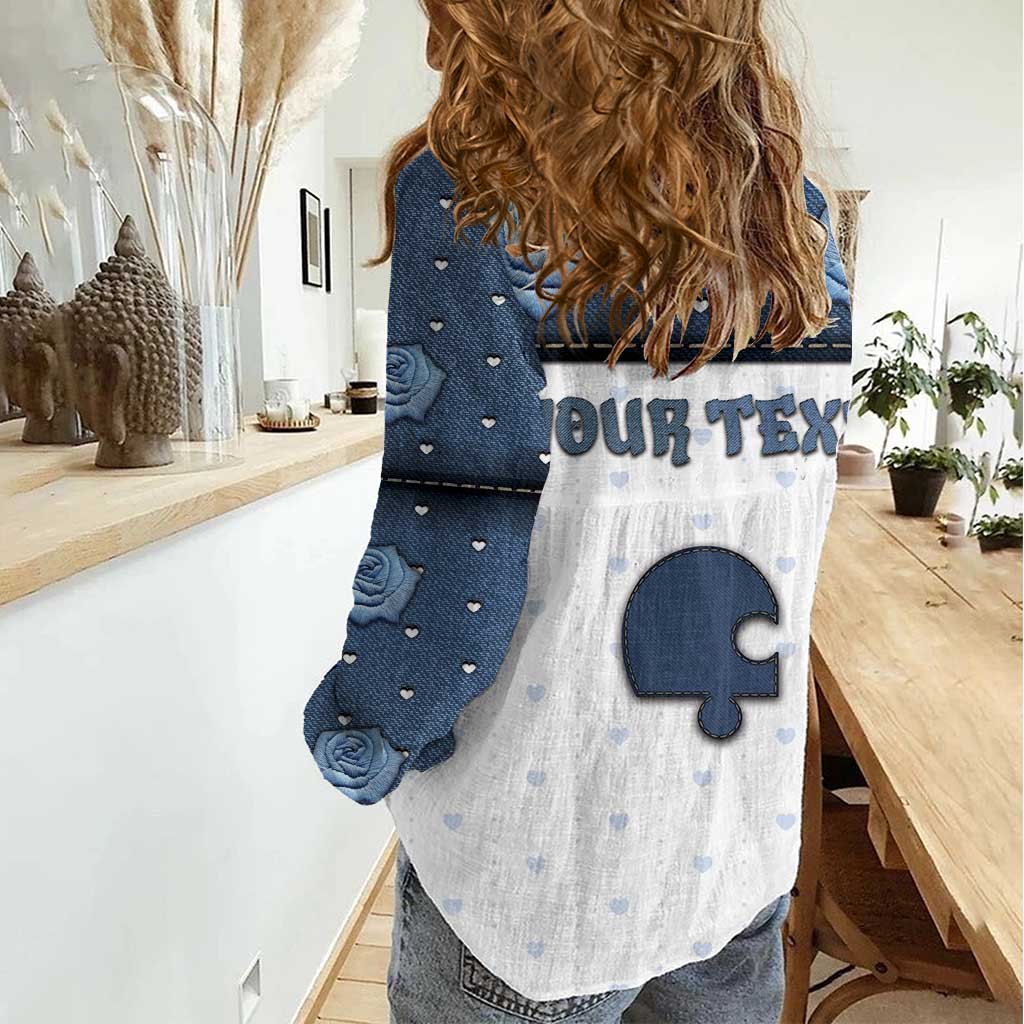 Personalized XOXO Valentine's Day Women Casual Shirt Remaining Piece Old Denim Fabric Effect