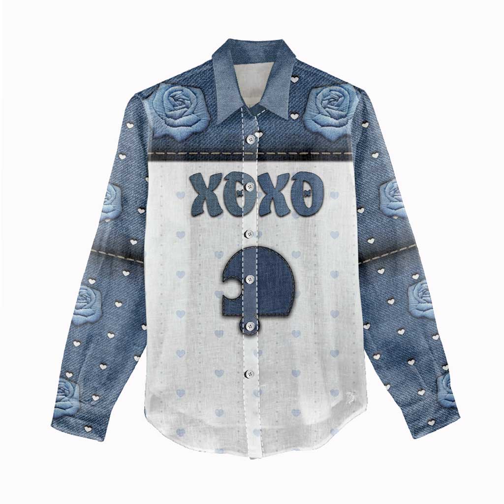 Personalized XOXO Valentine's Day Women Casual Shirt Remaining Piece Old Denim Fabric Effect