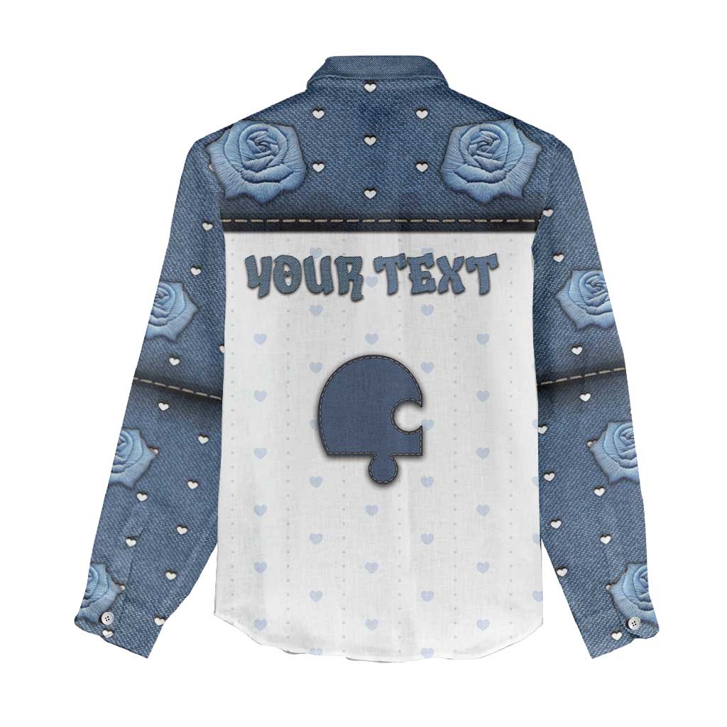 Personalized XOXO Valentine's Day Women Casual Shirt Remaining Piece Old Denim Fabric Effect
