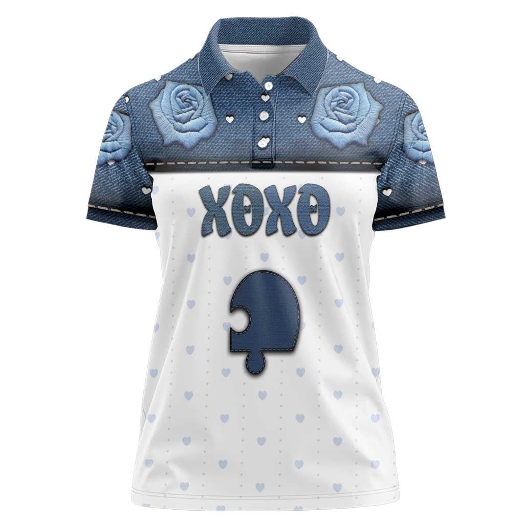 Personalized XOXO Valentine's Day Women Polo Shirt Remaining Piece Old Denim Fabric Effect