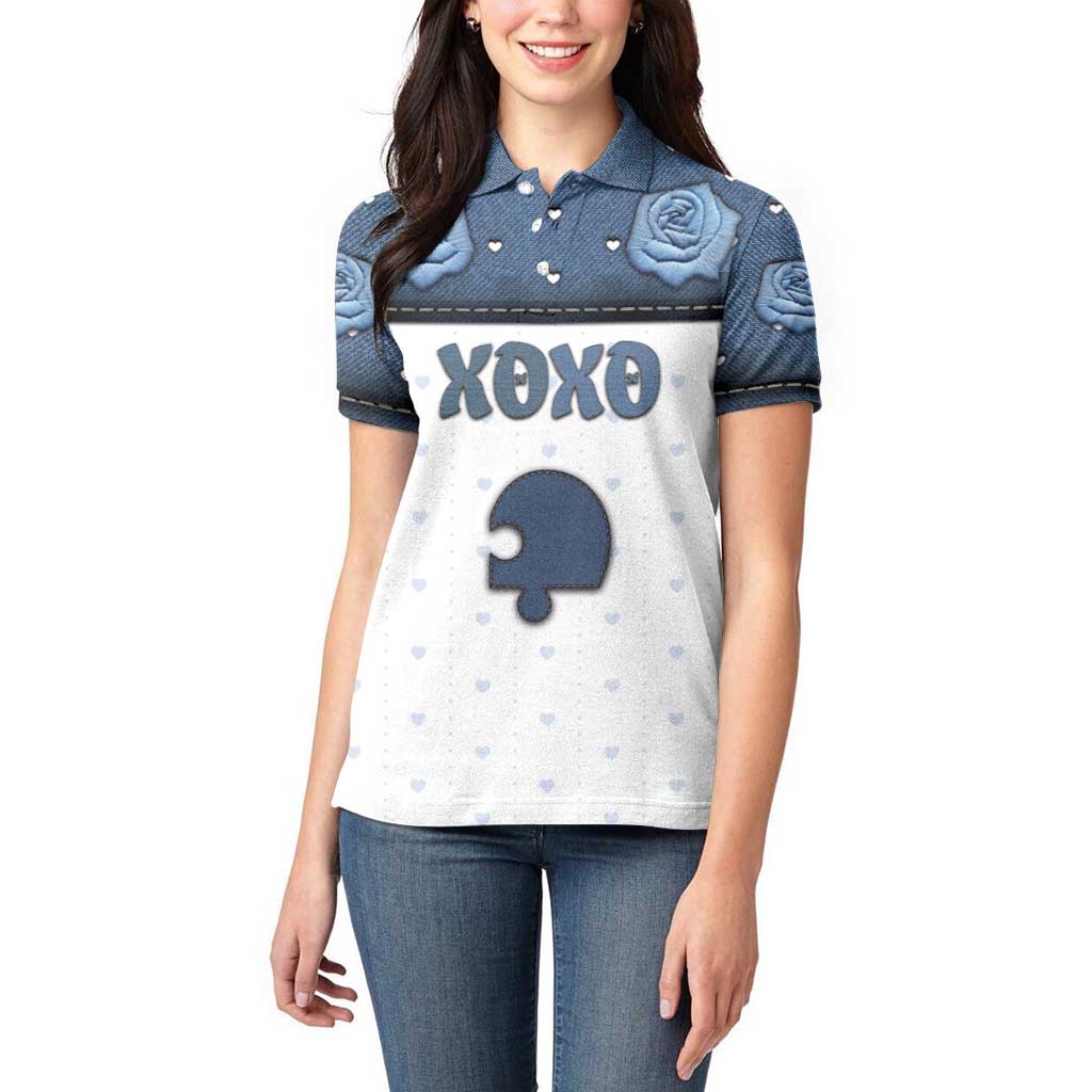 Personalized XOXO Valentine's Day Women Polo Shirt Remaining Piece Old Denim Fabric Effect