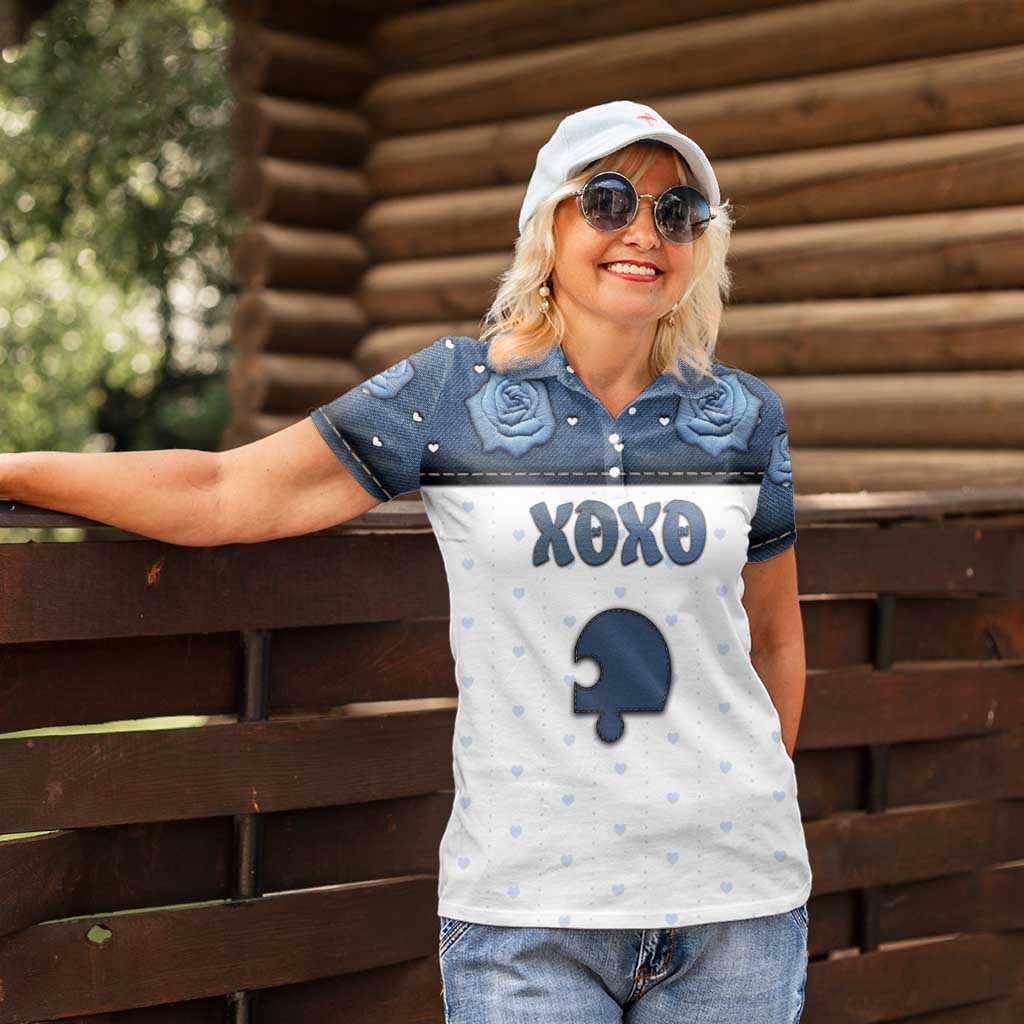 Personalized XOXO Valentine's Day Women Polo Shirt Remaining Piece Old Denim Fabric Effect