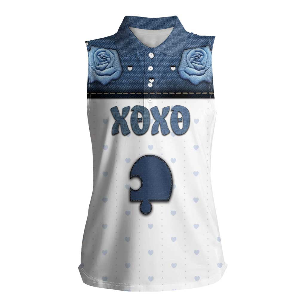Personalized XOXO Valentine's Day Women Sleeveless Polo Shirt Remaining Piece Old Denim Fabric Effect