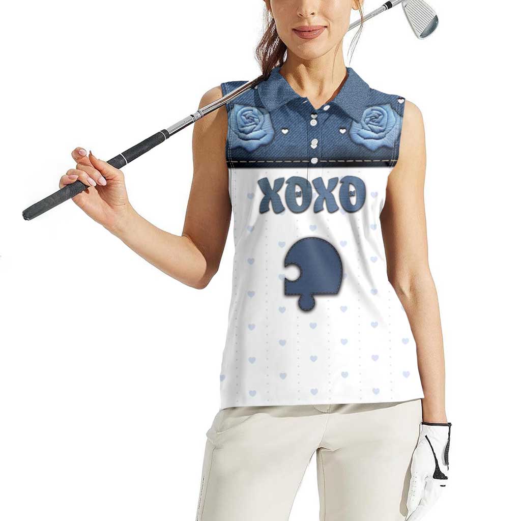 Personalized XOXO Valentine's Day Women Sleeveless Polo Shirt Remaining Piece Old Denim Fabric Effect