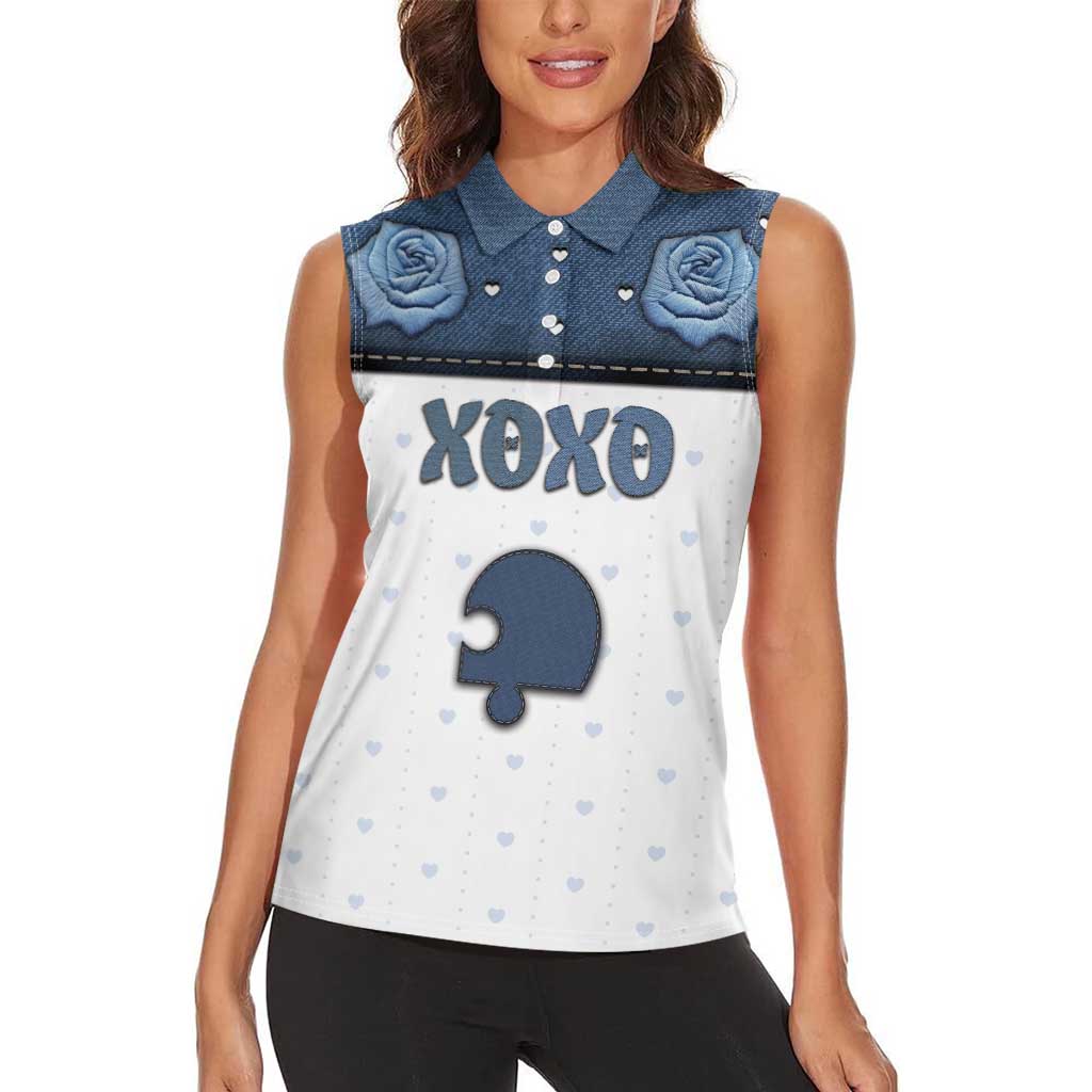 Personalized XOXO Valentine's Day Women Sleeveless Polo Shirt Remaining Piece Old Denim Fabric Effect