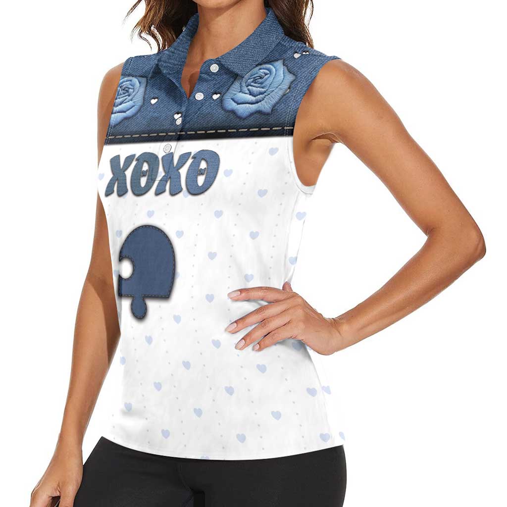 Personalized XOXO Valentine's Day Women Sleeveless Polo Shirt Remaining Piece Old Denim Fabric Effect