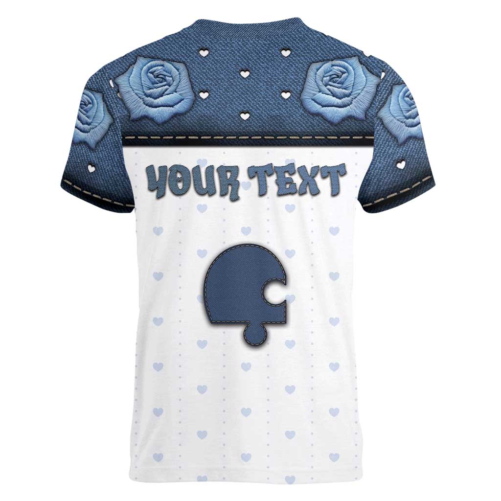 Personalized XOXO Valentine's Day Women V-Neck T-Shirt Remaining Piece Old Denim Fabric Effect