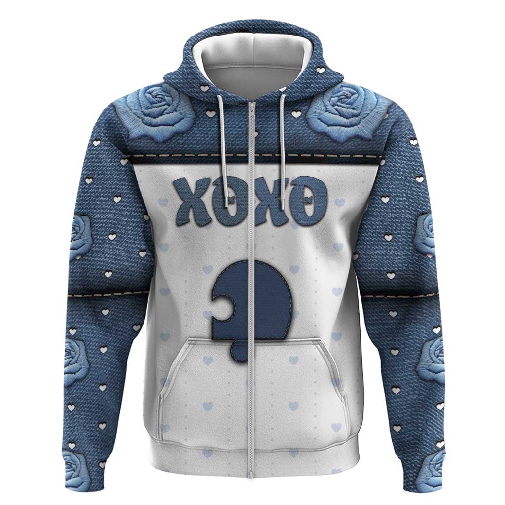 Personalized XOXO Valentine's Day Zip Hoodie Remaining Piece Old Denim Fabric Effect