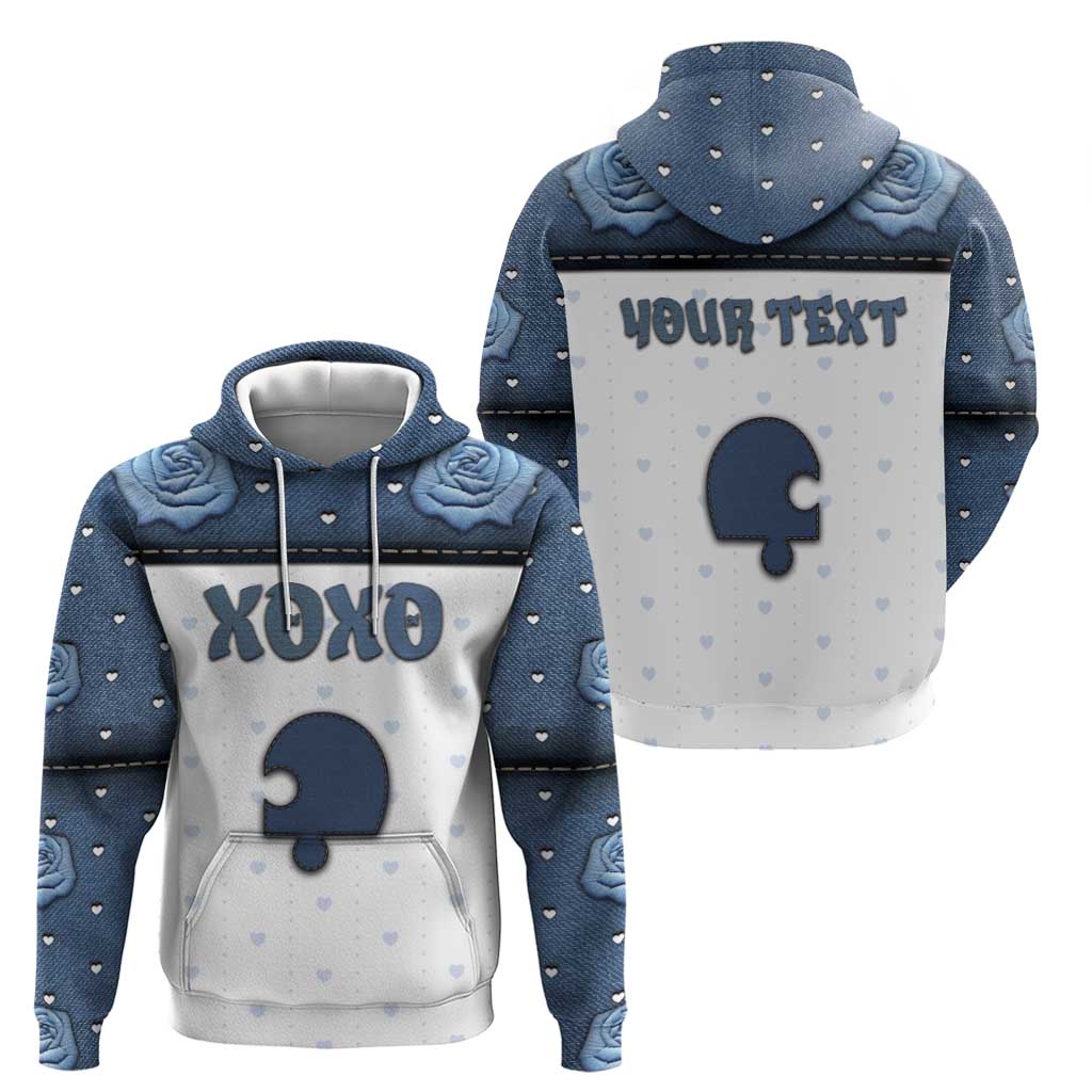 Personalized XOXO Valentine's Day Zip Hoodie Remaining Piece Old Denim Fabric Effect