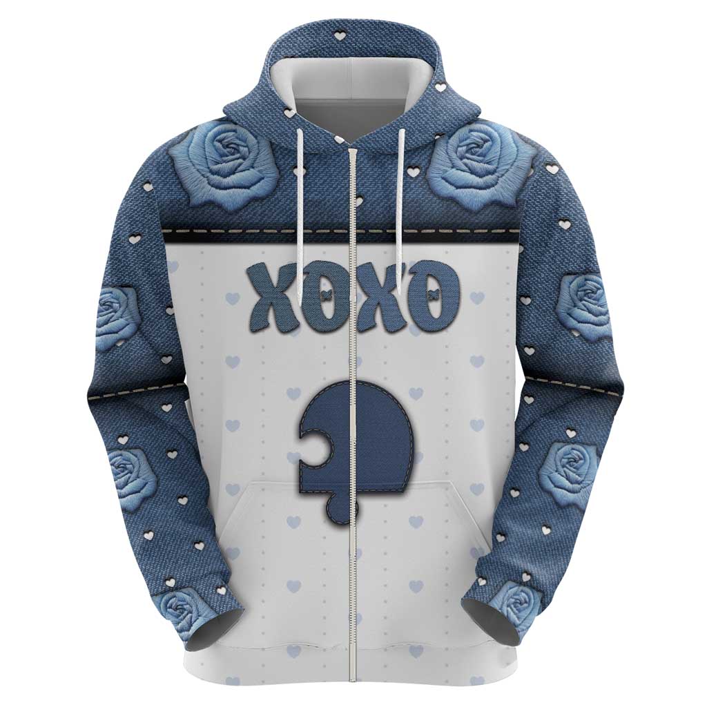 Personalized XOXO Valentine's Day Zip Hoodie Remaining Piece Old Denim Fabric Effect