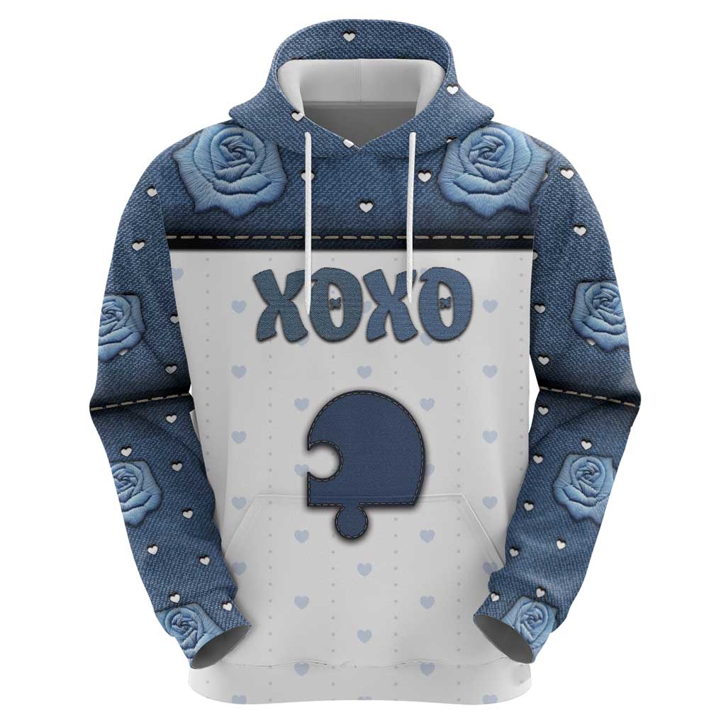Personalized XOXO Valentine's Day Zip Hoodie Remaining Piece Old Denim Fabric Effect