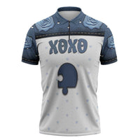 Personalized XOXO Valentine's Day Zipper Polo Shirt Remaining Piece Old Denim Fabric Effect