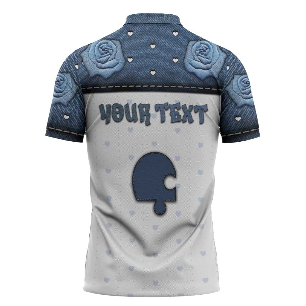 Personalized XOXO Valentine's Day Zipper Polo Shirt Remaining Piece Old Denim Fabric Effect
