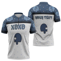 Personalized XOXO Valentine's Day Zipper Polo Shirt Remaining Piece Old Denim Fabric Effect