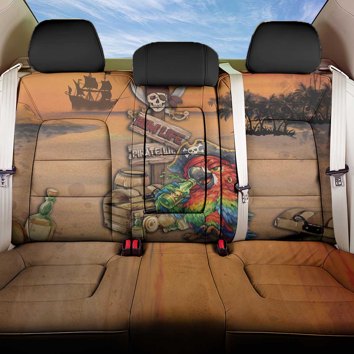 Drunken Pirate Parrot Back Car Seat Cover Tropical Vibe