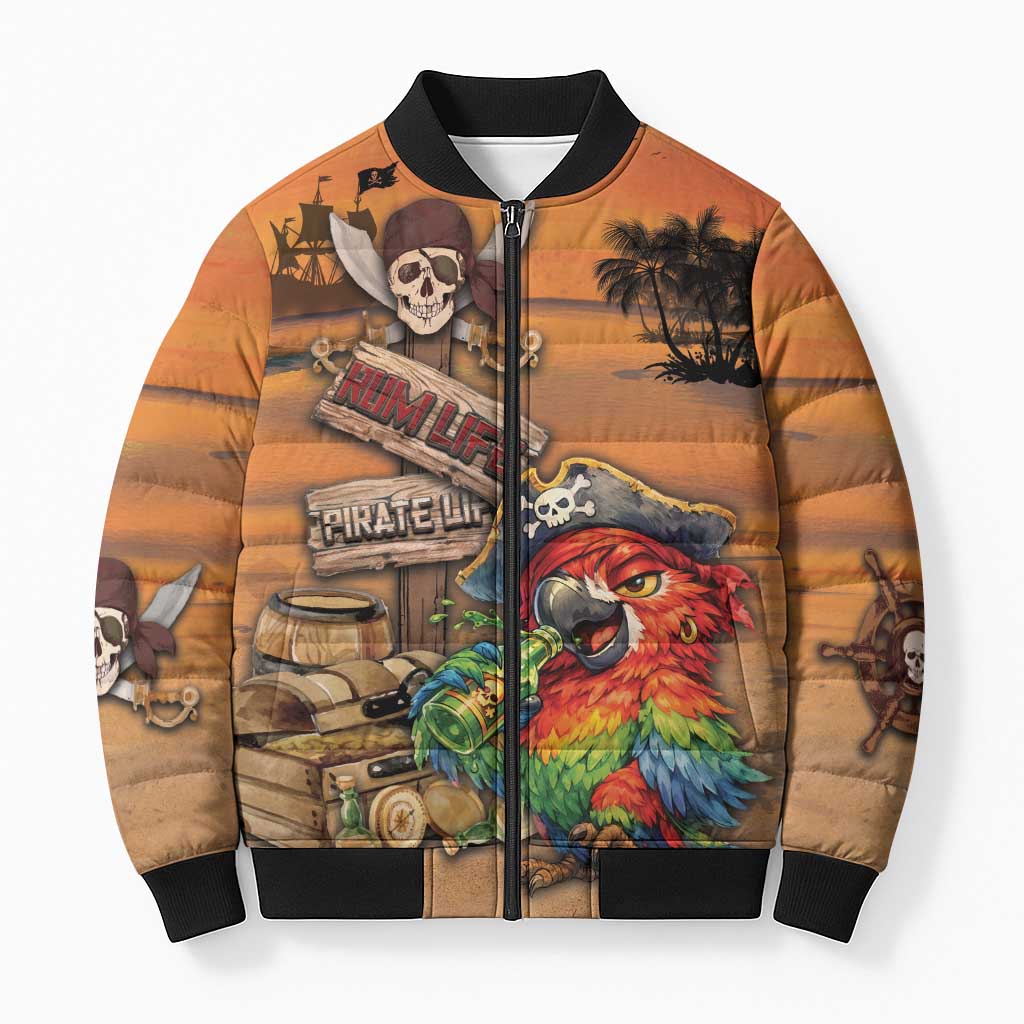 Personalized Drunken Pirate Parrot Bomber Puffer Jacket Tropical Vibe