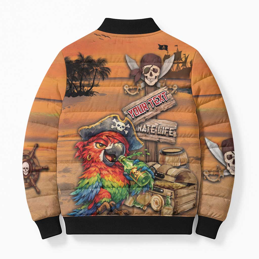 Personalized Drunken Pirate Parrot Bomber Puffer Jacket Tropical Vibe