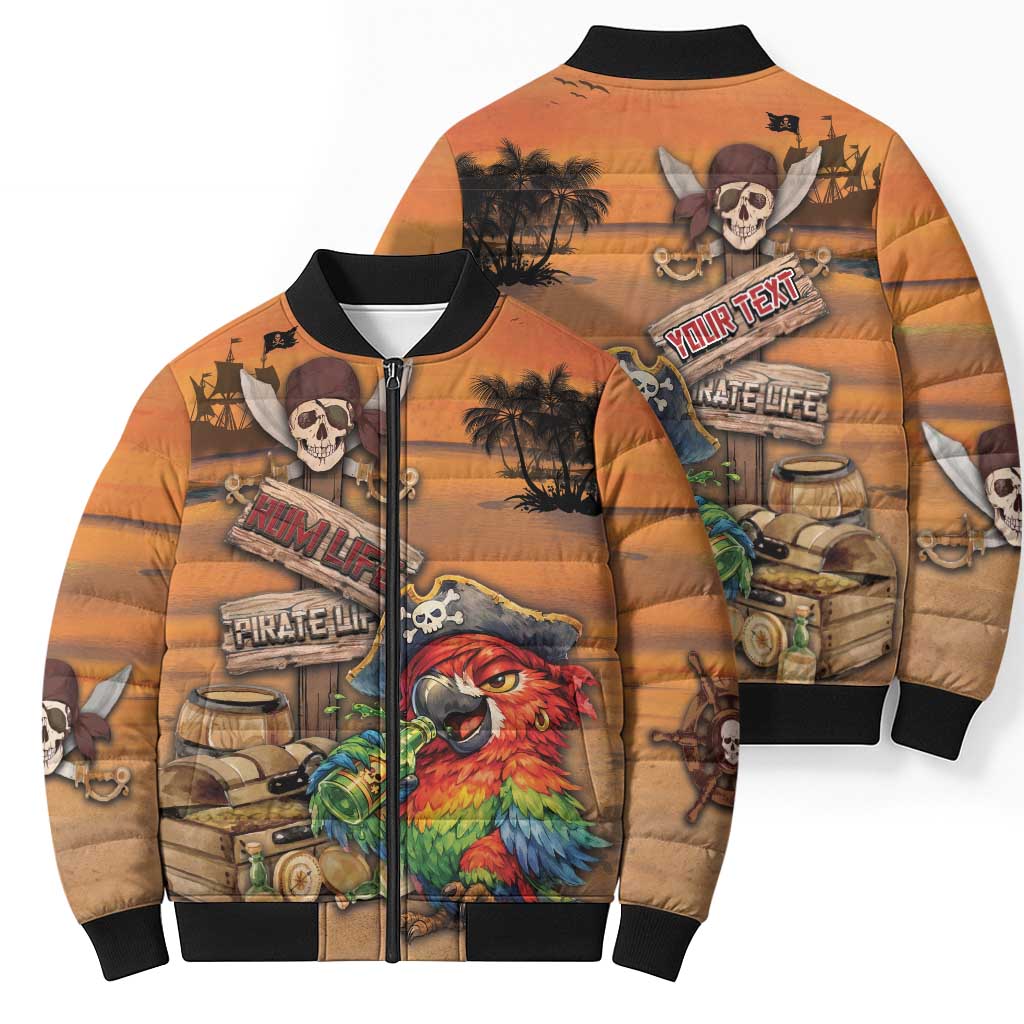 Personalized Drunken Pirate Parrot Bomber Puffer Jacket Tropical Vibe