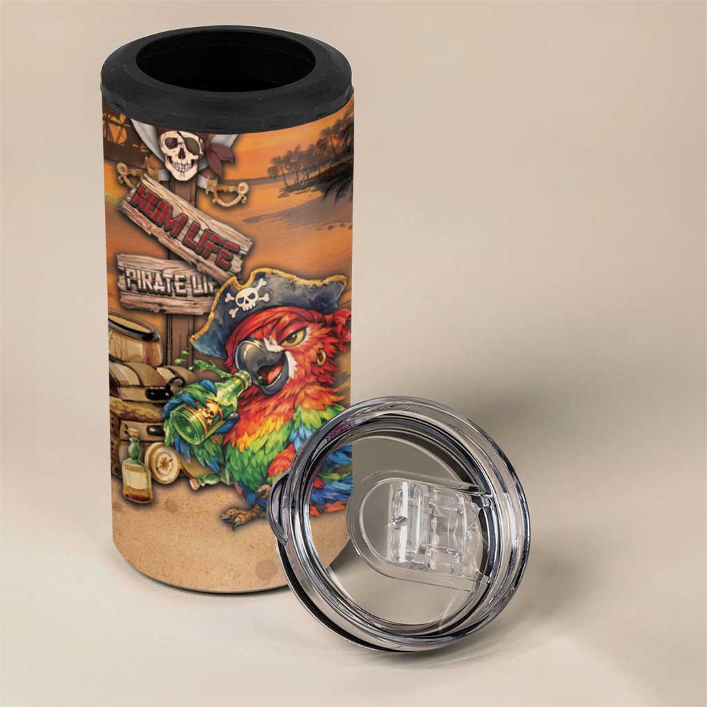 Personalized Drunken Pirate Parrot 4 in 1 Can Cooler Tumbler Tropical Vibe