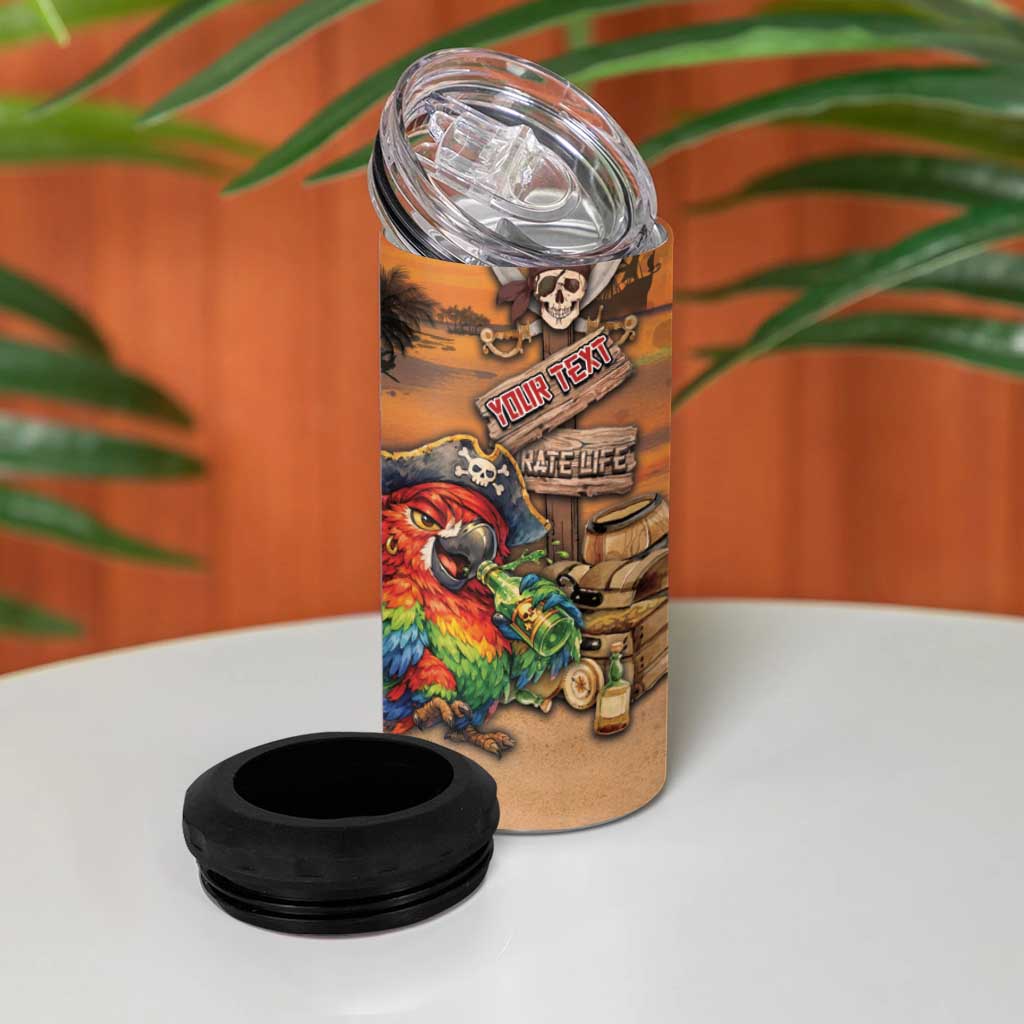 Personalized Drunken Pirate Parrot 4 in 1 Can Cooler Tumbler Tropical Vibe