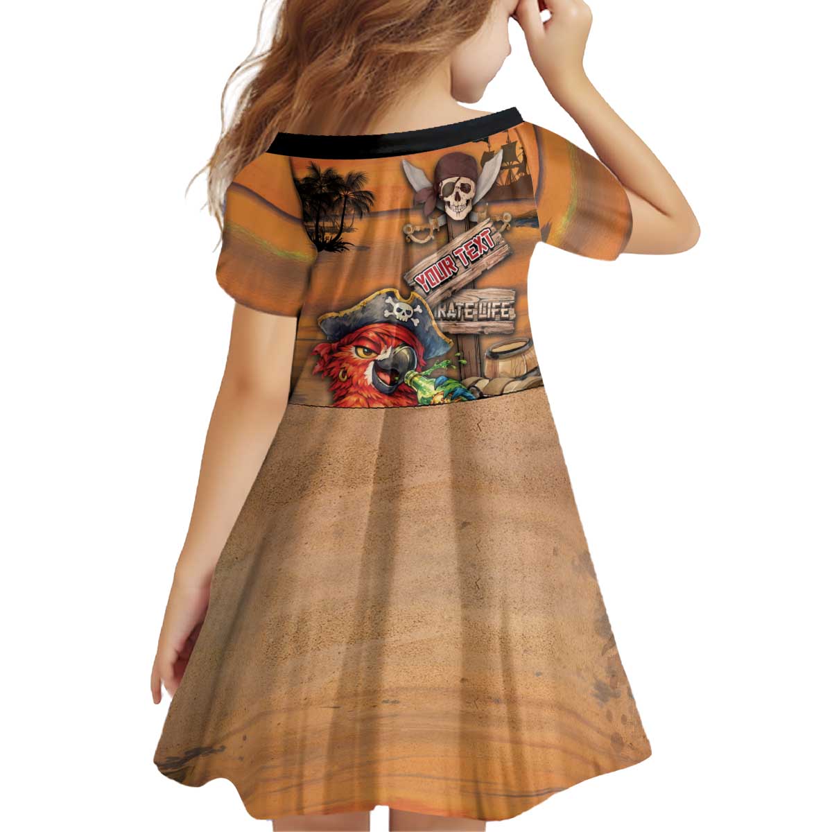 Personalized Drunken Pirate Parrot Kid Short Sleeve Dress Tropical Vibe