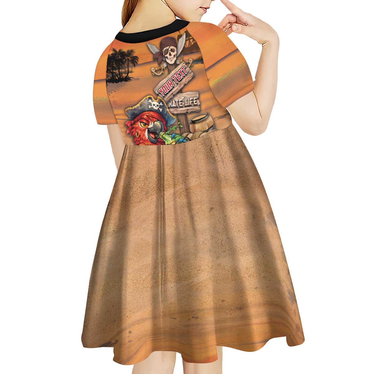 Personalized Drunken Pirate Parrot Kid Short Sleeve Dress Tropical Vibe