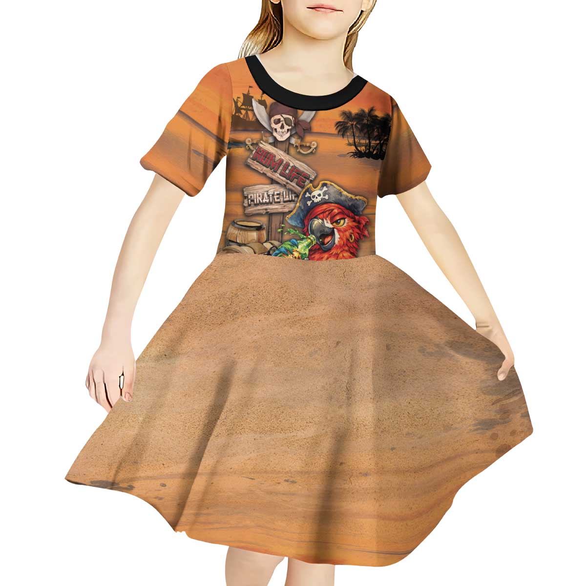 Personalized Drunken Pirate Parrot Kid Short Sleeve Dress Tropical Vibe