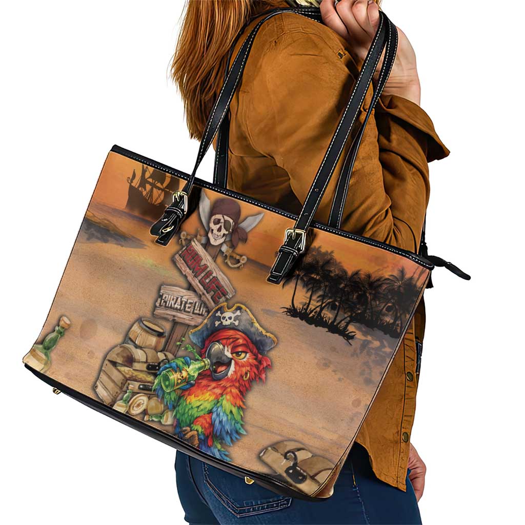 Drunken Pirate Parrot Leather Tote Bag Tropical Vibe