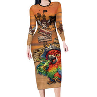 Personalized Drunken Pirate Parrot Long Sleeve Bodycon Dress Tropical Vibe