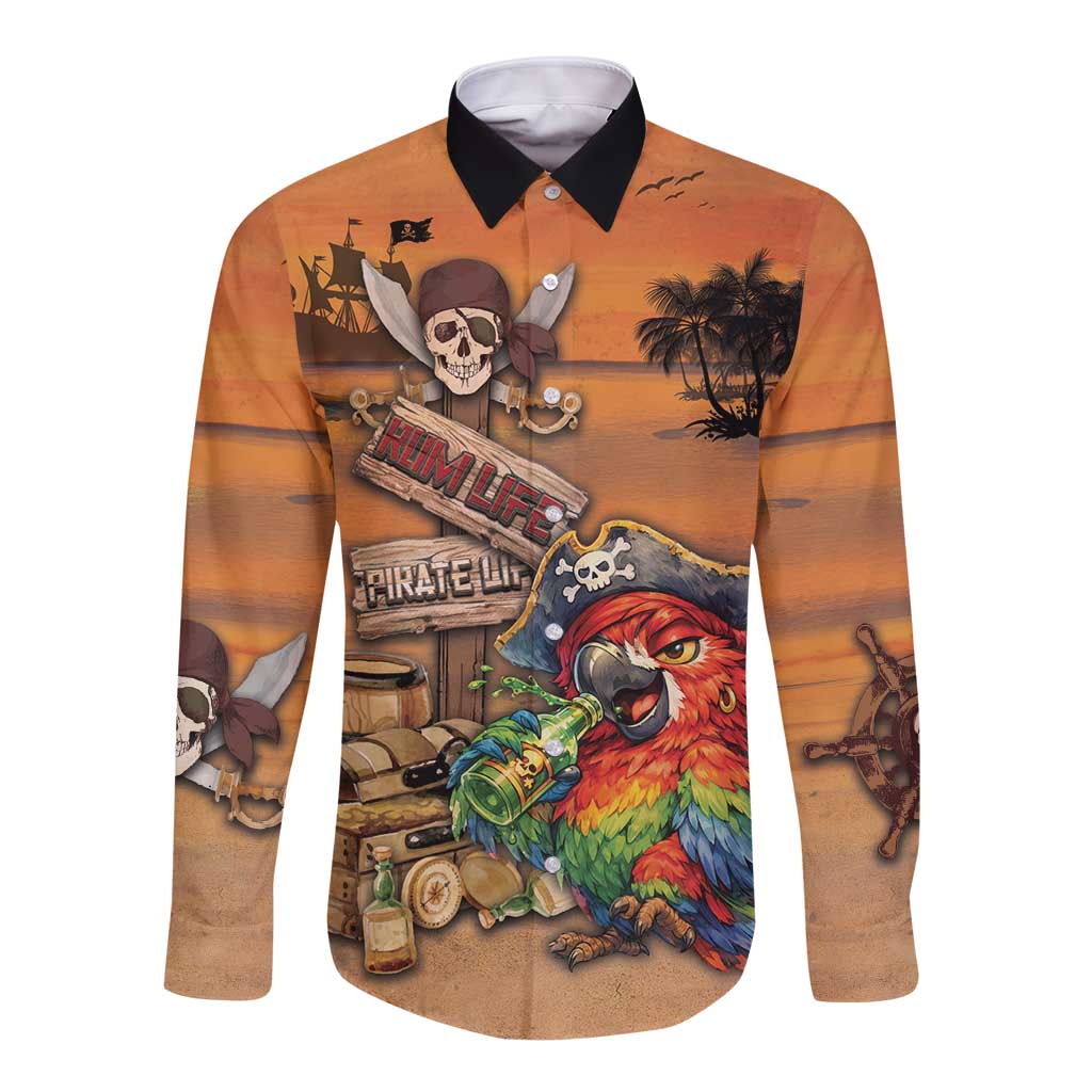Personalized Drunken Pirate Parrot Long Sleeve Button Shirt Tropical Vibe