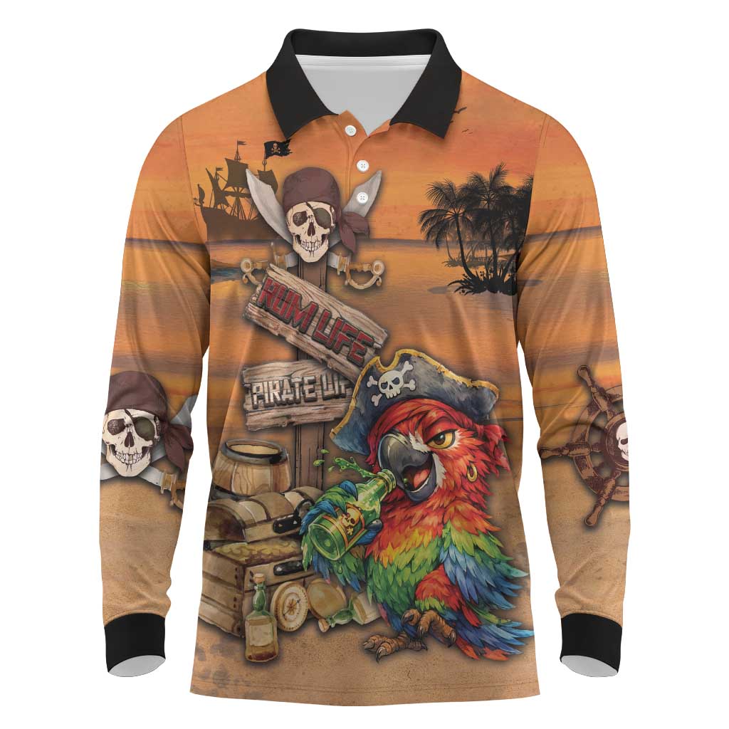 Personalized Drunken Pirate Parrot Long Sleeve Polo Shirt Tropical Vibe