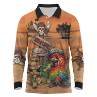 Personalized Drunken Pirate Parrot Long Sleeve Polo Shirt Tropical Vibe