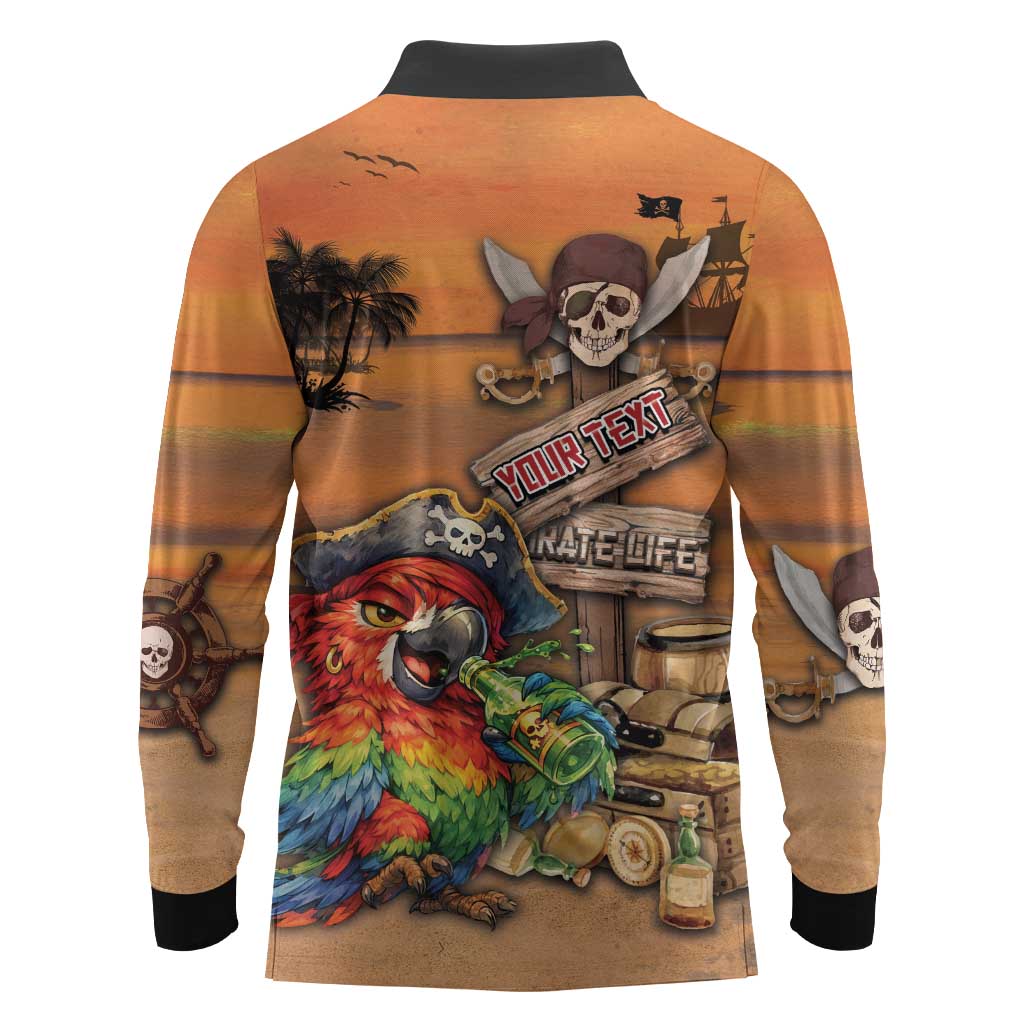 Personalized Drunken Pirate Parrot Long Sleeve Polo Shirt Tropical Vibe