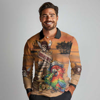 Personalized Drunken Pirate Parrot Long Sleeve Polo Shirt Tropical Vibe
