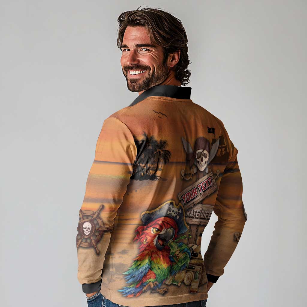 Personalized Drunken Pirate Parrot Long Sleeve Polo Shirt Tropical Vibe