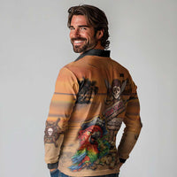 Personalized Drunken Pirate Parrot Long Sleeve Polo Shirt Tropical Vibe