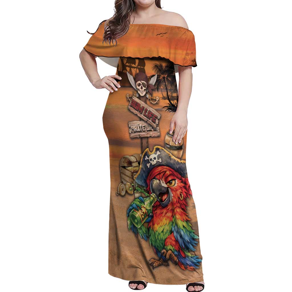 Personalized Drunken Pirate Parrot Off Shoulder Maxi Dress Tropical Vibe