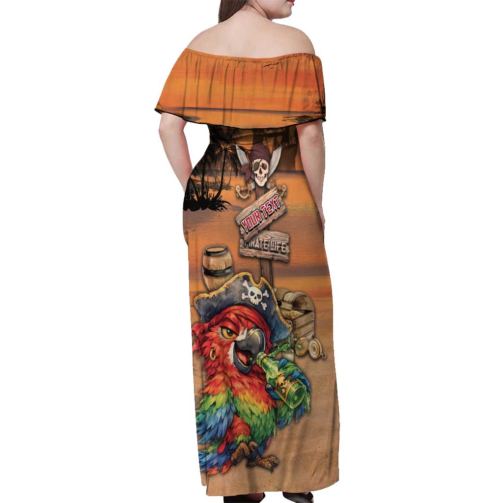 Personalized Drunken Pirate Parrot Off Shoulder Maxi Dress Tropical Vibe
