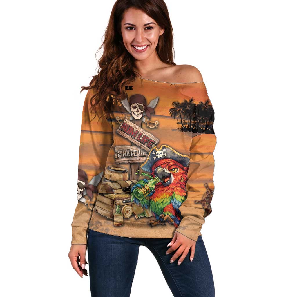 Personalized Drunken Pirate Parrot Off Shoulder Sweater Tropical Vibe