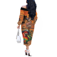 Personalized Drunken Pirate Parrot Off The Shoulder Long Sleeve Dress Tropical Vibe
